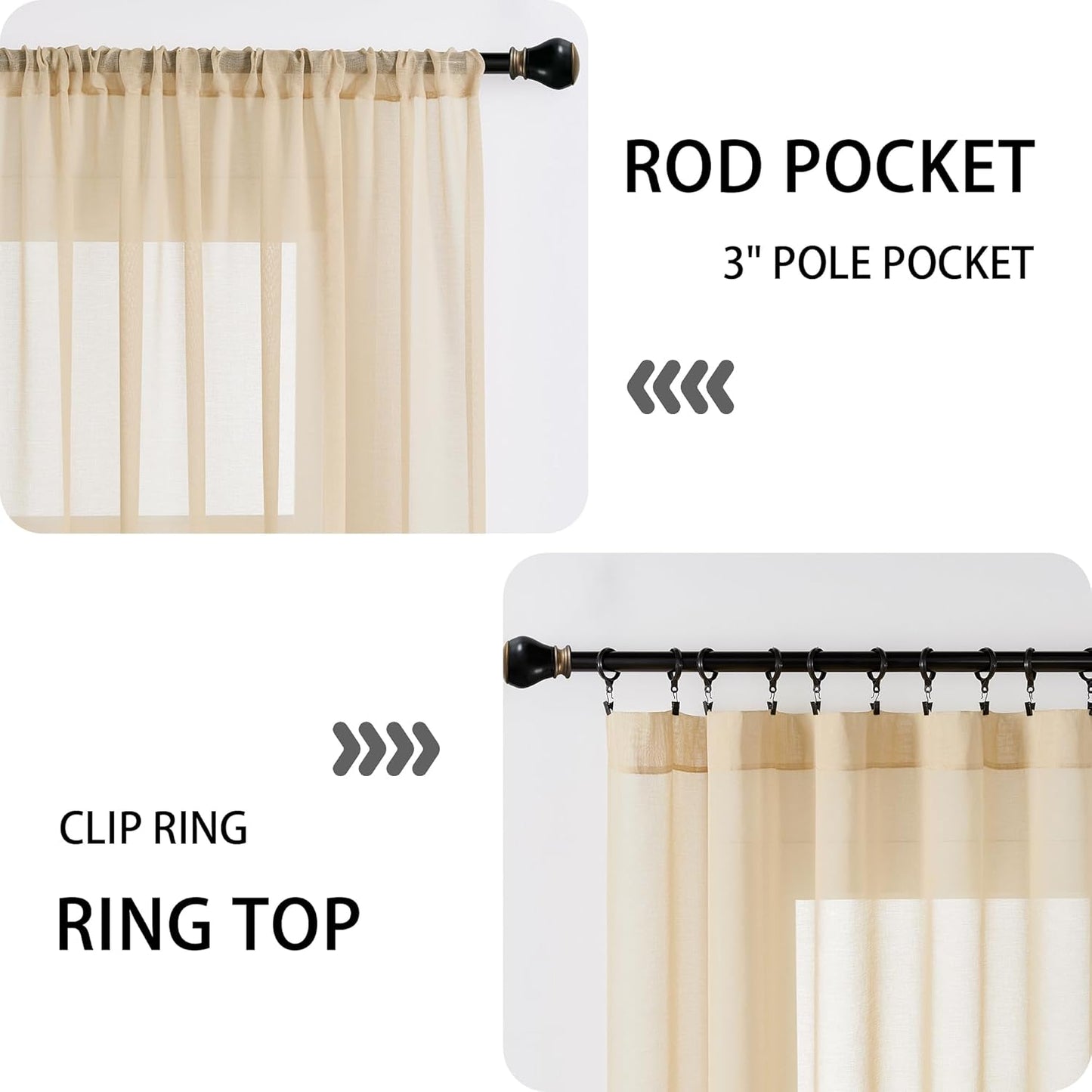 Tollpiz Sheer Curtain Closet Linen Textured Curtain Sheers Doorway Light Filtering Voile French Door Rod Pocket Curtains Patio Glass Door, 25 x 80 inches Long, Beige, Set of 1 Panel