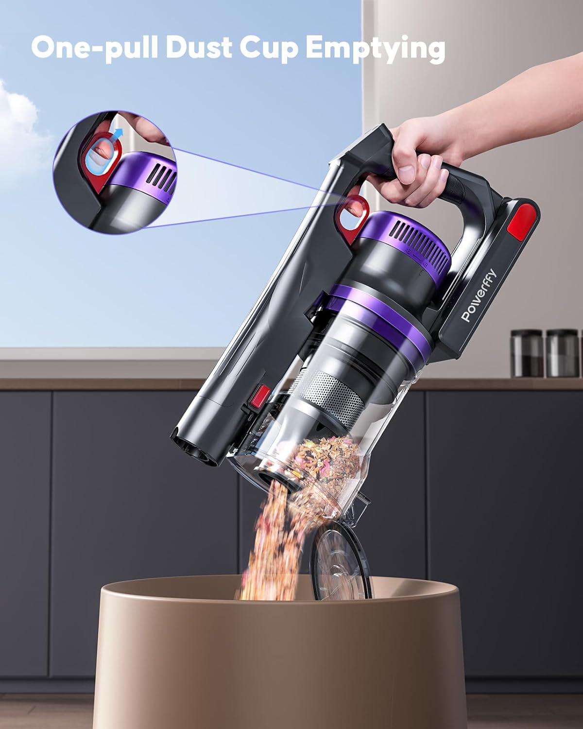 Cordless Vacuum Cleaner, 55KPa 650W Powerful Stick Vacuum for Home, 60Mins Runtime, 1.8L XL Dust Cup One-Touch Empty, Green LED Anti-Tangle Brush & Fragrance, for Pet Hair Carpet Hard Floor