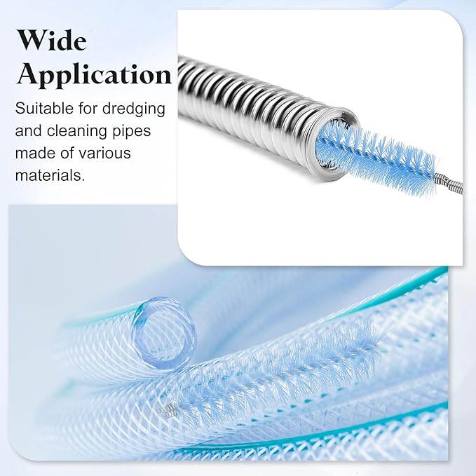 HARFINGTON 3pcs Flexible Long Drain Brush Straw Cleaner Set 78.74" Stainless Steel Double Ended Hose Brush with 8" Nylon Long Tube Pipe Cleaning for Fish Tank Sink Pipe, White