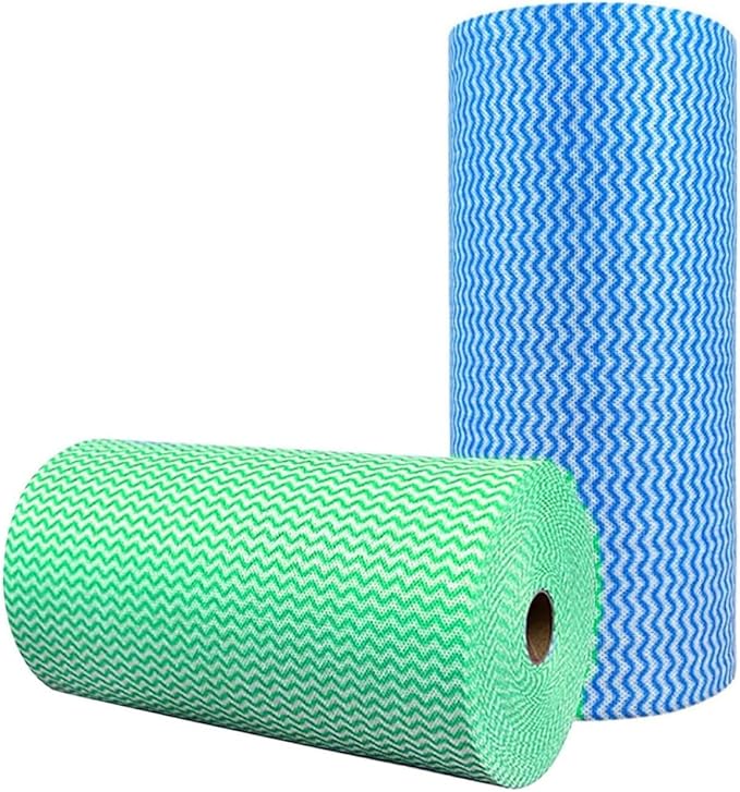 SUZZYVINE Disposable Cleaning Cloths Reusable Dish Cloths Dish Towels Blue Kitchen Towels Handy Wipes On Rolls Total 2 Roll 100 Pcs