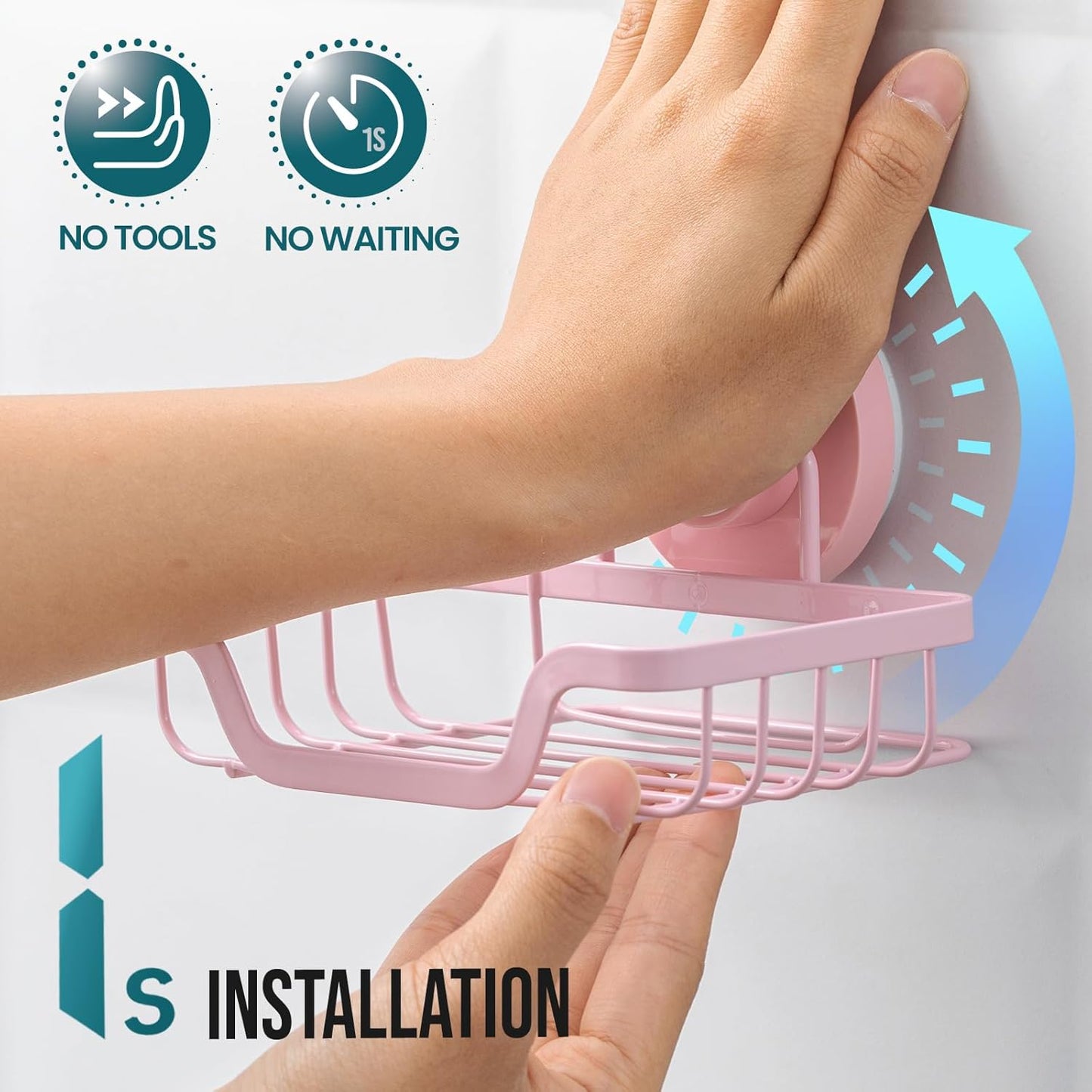 TAILI Soap Holder Bar Dish Suction Cup, Bar Shampoo Rack for Shower Wall, Draining Soap Saver Tray for Bathroom, Rustproof Stainless Steel Sponge Holder for Tub, Kitchen, Drill-Free, Pink