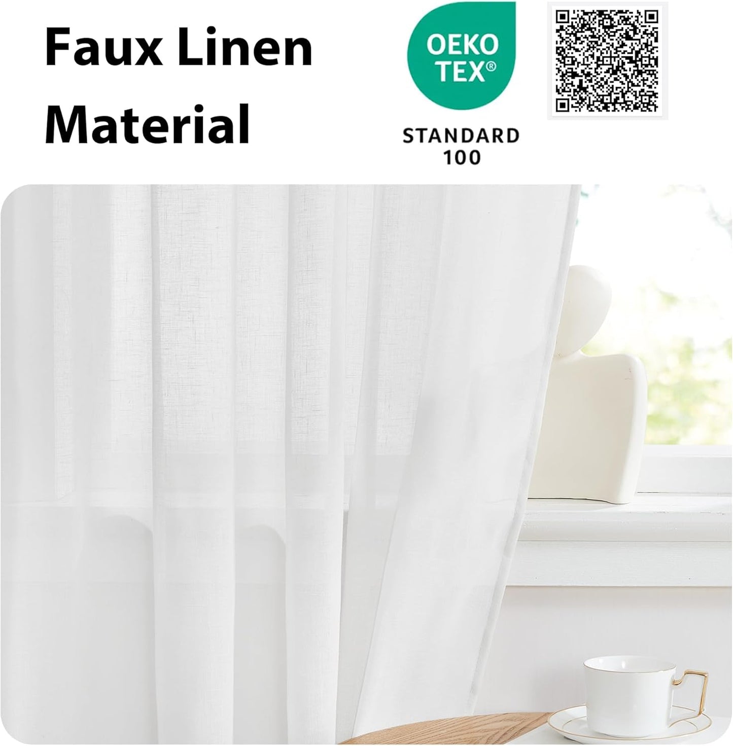 NICETOWN Faux Linen French Door Curtain 72 Inch Length Farmhouse Window Curtains Country Rustic Door Curtain Panel with Tieback, Rod Pocket Light Filtering Shade, 1 PC, White, 52" Width