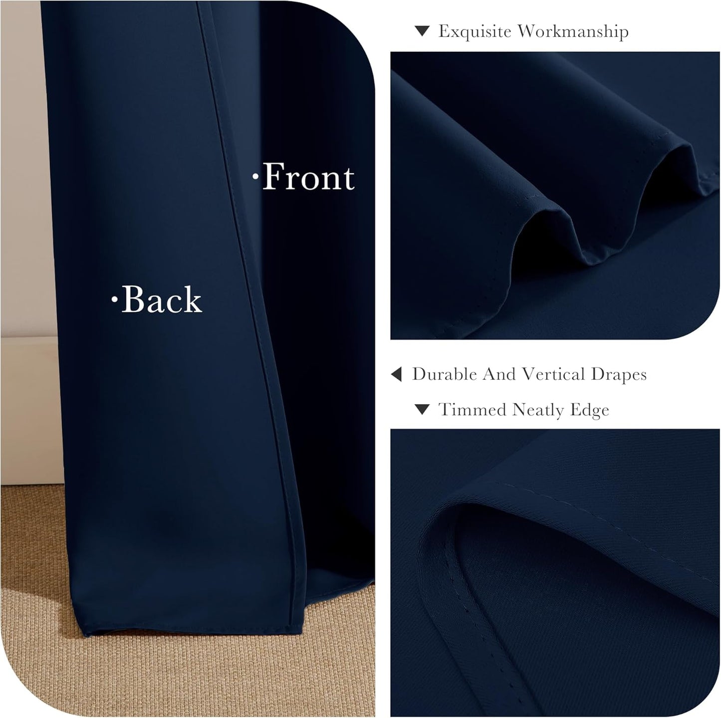 PONY DANCE Navy Blue Blackout Curtains for Bedroom 63 Inch Length 2 Panels Set, Thermal Insulated Energy Saving Grommet Top Window Treatment Drapes for Living Room, W34 x L63 Inch