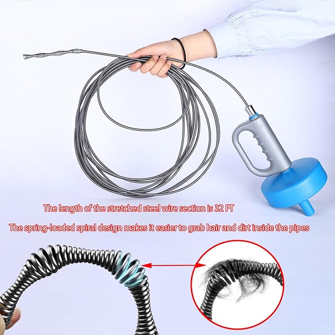Drain Clog Remover (5pcs)＆Drain Auger 32 FT (1pcs)＆Drain Snake Hair Remover (1pcs),Toilet Plumbing Snake Set for Toilet Sewer Shower Kitchen Bathroom Tub Clogged Drains Opener Cleaning Tool