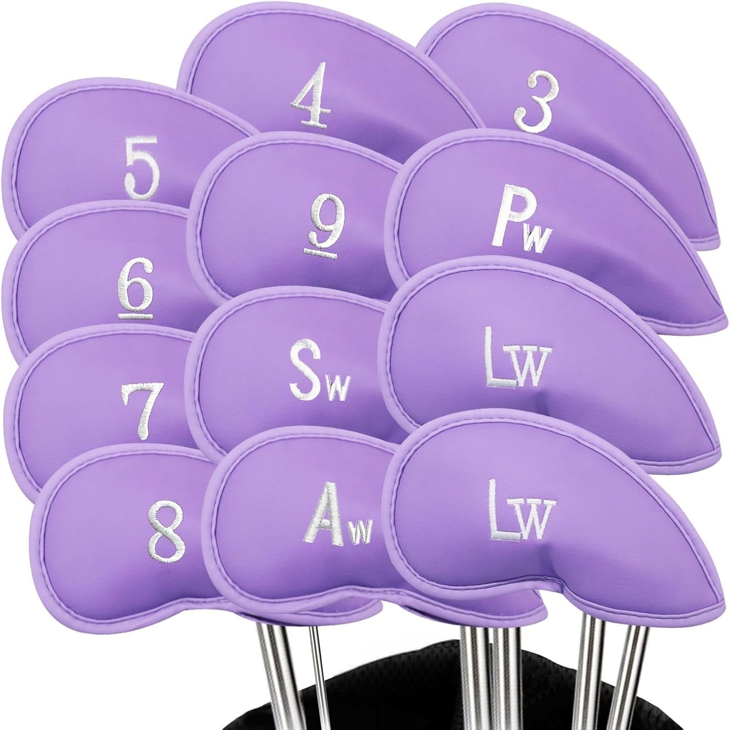FINGER TEN Premium Synthetic Leather Stylish Iron & Wedge Golf Head Covers Value 12 Piece Set, Embroidered Labels & Fits Most Clubs Gift Set, Travel Protection Accessories