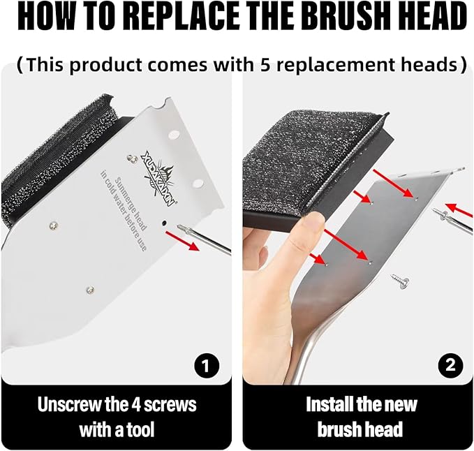 Grill Brush Bristle Free,with 5 BBQ Replacement Head,Perfect for Cast Iron, Stainless Steel Grates, [Ultra Safe & Efficient] Grill Cleaner for Outdoor Grill,Gifts for Men/Dad
