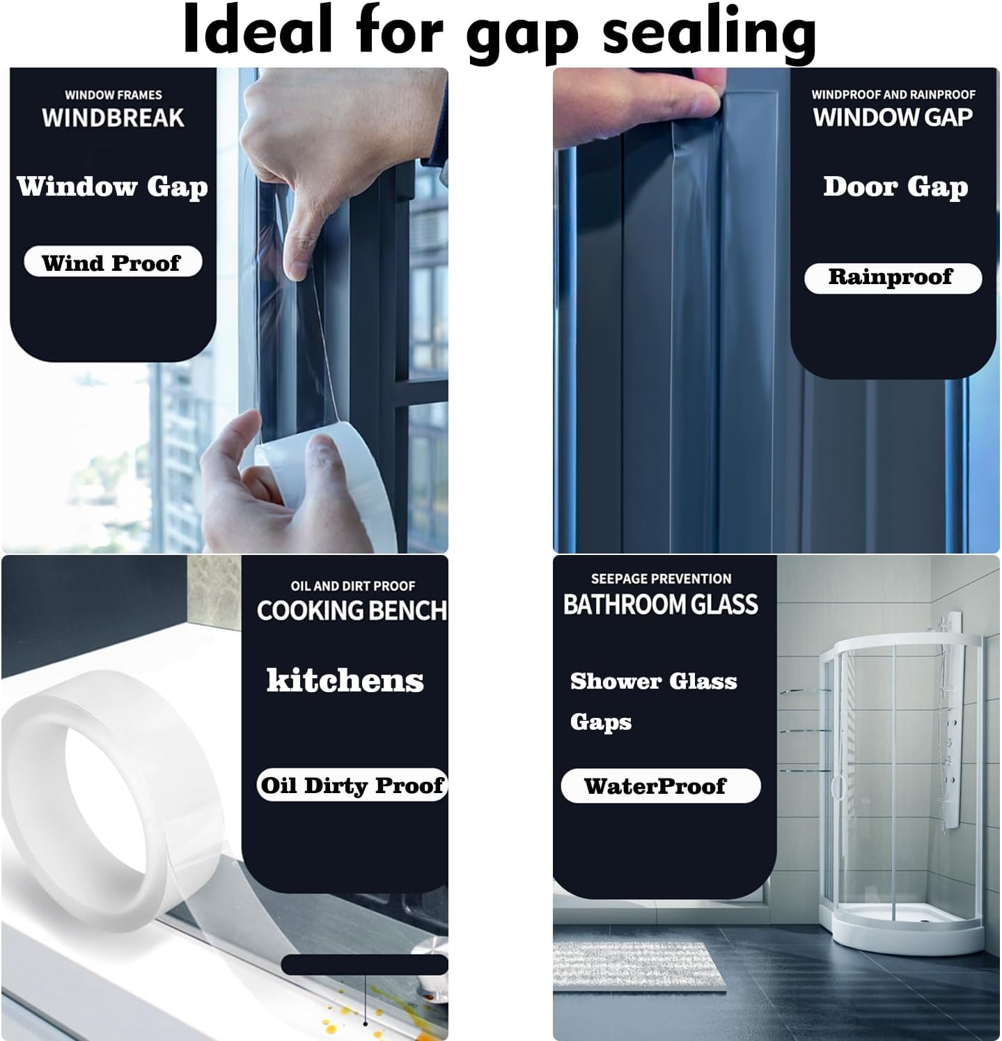 Transparent Window Weather Sealing Tape 2.76 Inch x 16.5 FT Weather Stripping Residue-Free Clear Window Insulation Tape for Doors Windows and Shower Glass