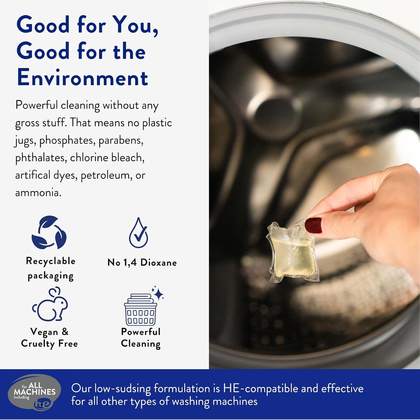 The Clean People Laundry Detergent Pods - Hypoallergenic Laundry Pods - Ultra Concentrated, Recyclable Packaging, Stain Fighting - Spring Scent, 96 Pack