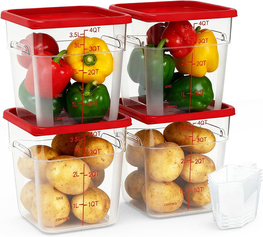 4 Pack 4 Quart Square Clear Food Storage Containers with Lids Cereal Containers Storage Airtight Food Storage Containers for Restaurant Kitchen Home