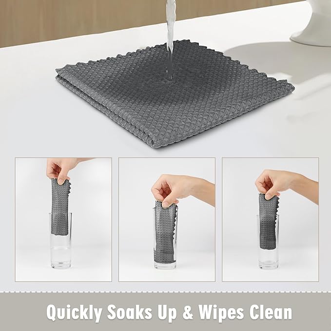 GLIMGLINT Waffle Weave Microfiber Towel, Lint Free Microfiber Cleaning Cloth for Household, Reusable Dish Towels, 20Pack, 11.5x11.5 Inch, (12 Grey, 8 White)