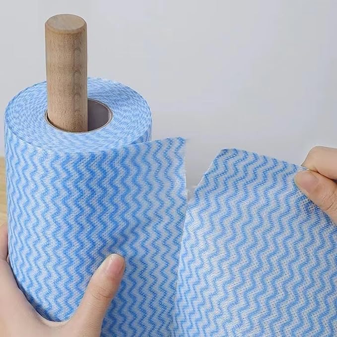 SUZZYVINE Disposable Cleaning Cloths Reusable Dish Cloths Dish Towels Blue Kitchen Towels Handy Wipes On Rolls Total 2 Roll 100 Pcs