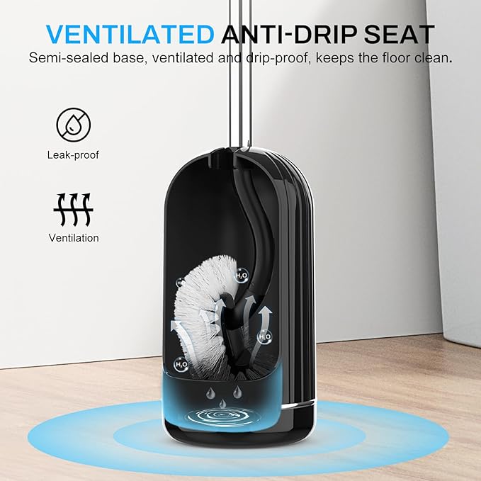 SetSail Toilet Brush and Holder Set, Compact Size Curved Toilet Bowl Brush for Bathroom Deep Cleaning with Stainless Steel Handle Toilet Cleaner Brush, Black-2p