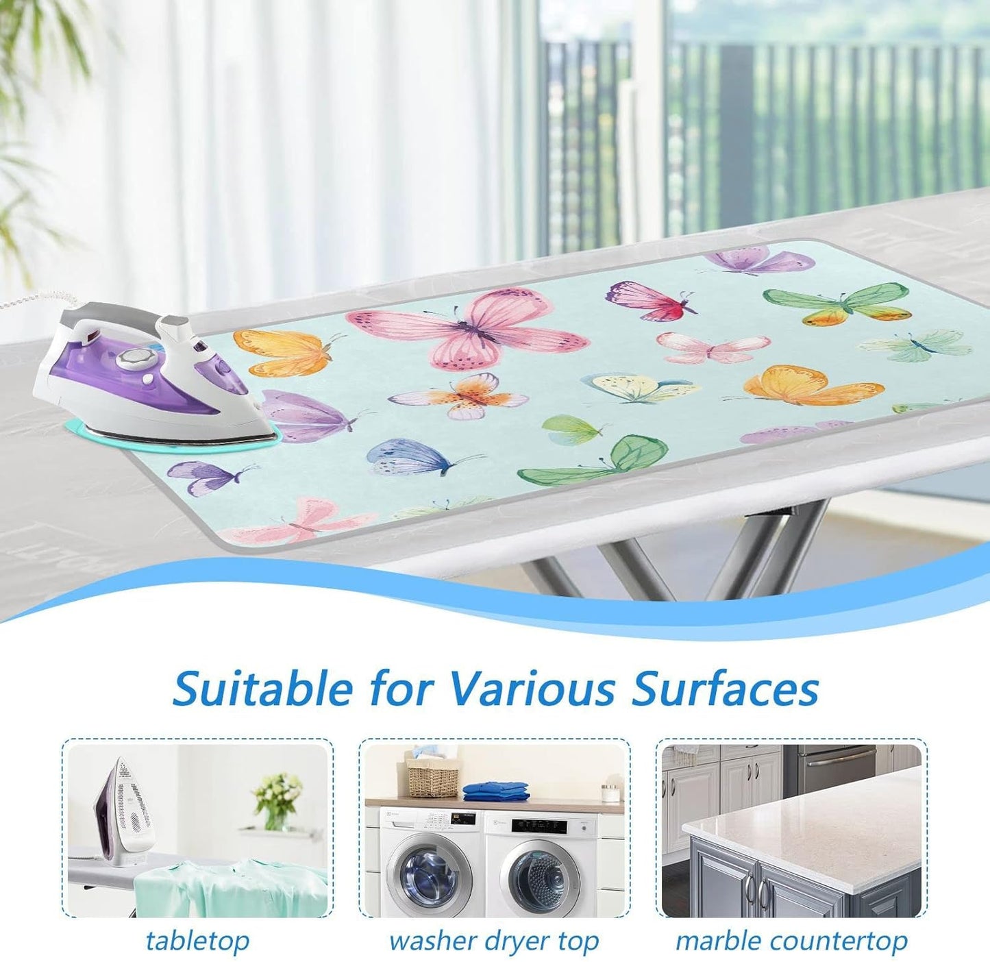 Ironing Mat Portable Ironing Pad Ironing Blanket for Table Top Heat Resistance Double-Side Using Travel Large 47.2 x 27.6 Inch Foldable Lightweight Colorful Butterfly
