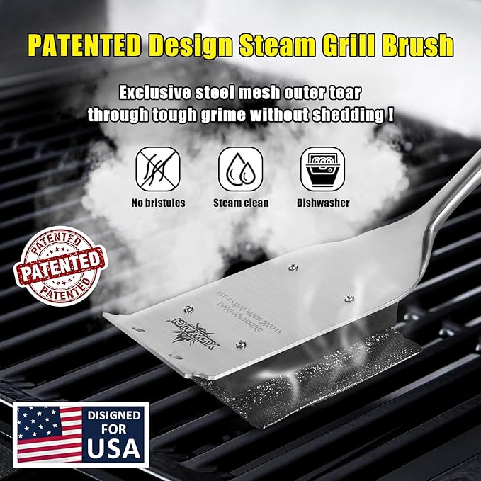 Grill Brush Bristle Free,with 5 BBQ Replacement Head,Perfect for Cast Iron, Stainless Steel Grates, [Ultra Safe & Efficient] Grill Cleaner for Outdoor Grill,Gifts for Men/Dad