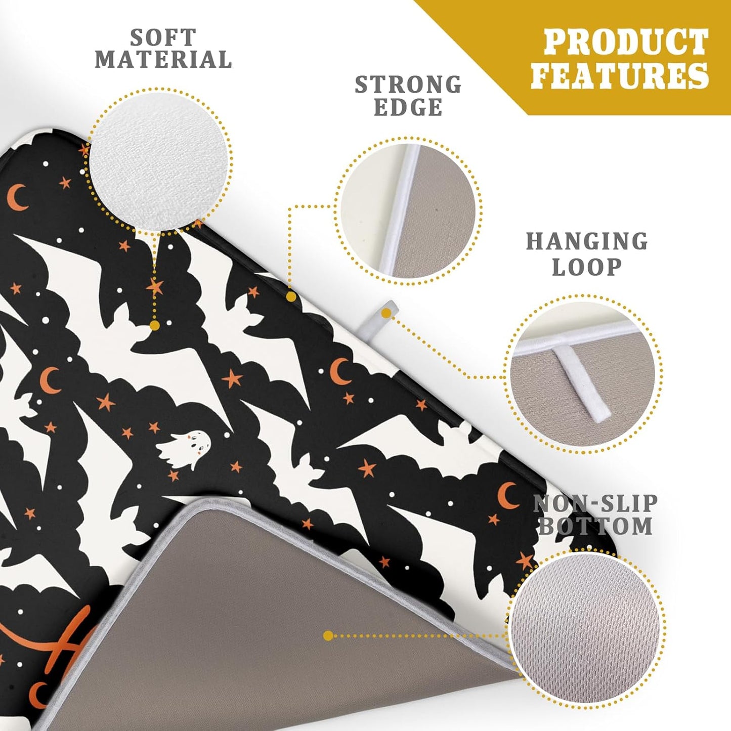 Halloween Black Bats Dish Drying Mat 16x18 Inch Happy Halloween Spooky Bat Microfiber Drying Mat for Dishes Absorbent Fast Dry Dish Rack Mat Drainer Pad Kitchen Decor Accessories for Halloween