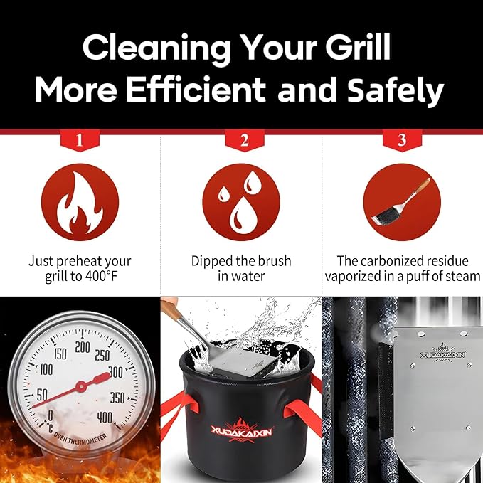 Grill Brush Bristle Free,with 5 BBQ Replacement Head,Perfect for Cast Iron, Stainless Steel Grates, [Ultra Safe & Efficient] Grill Cleaner for Outdoor Grill,Gifts for Men/Dad
