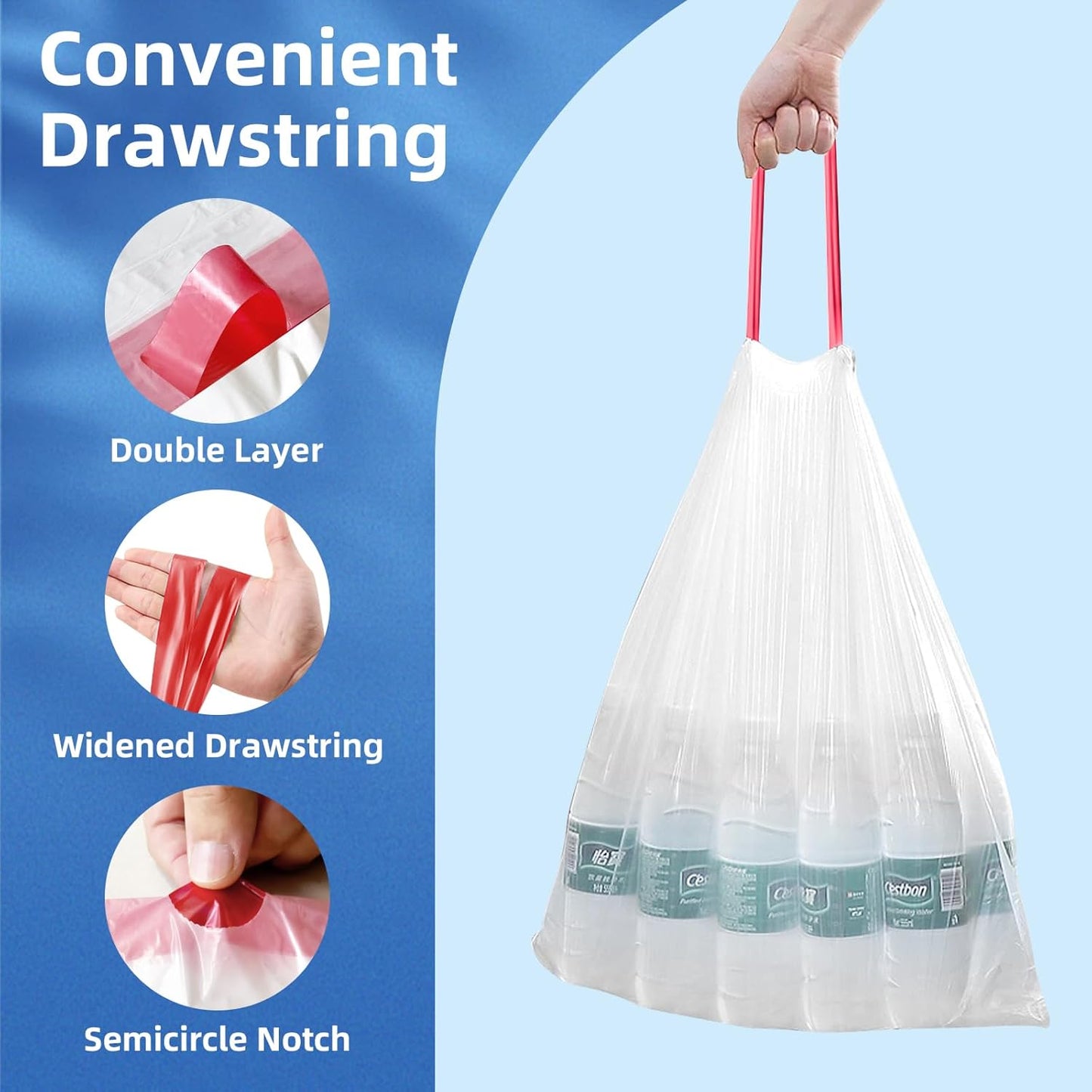 13.2 Gallon Tall Kitchen Drawstring Trash Bags, 120 Count Pre-separated Garbage Bags, Unscented, Leak Proof, Waste Bag for Kitchen, Office, Home