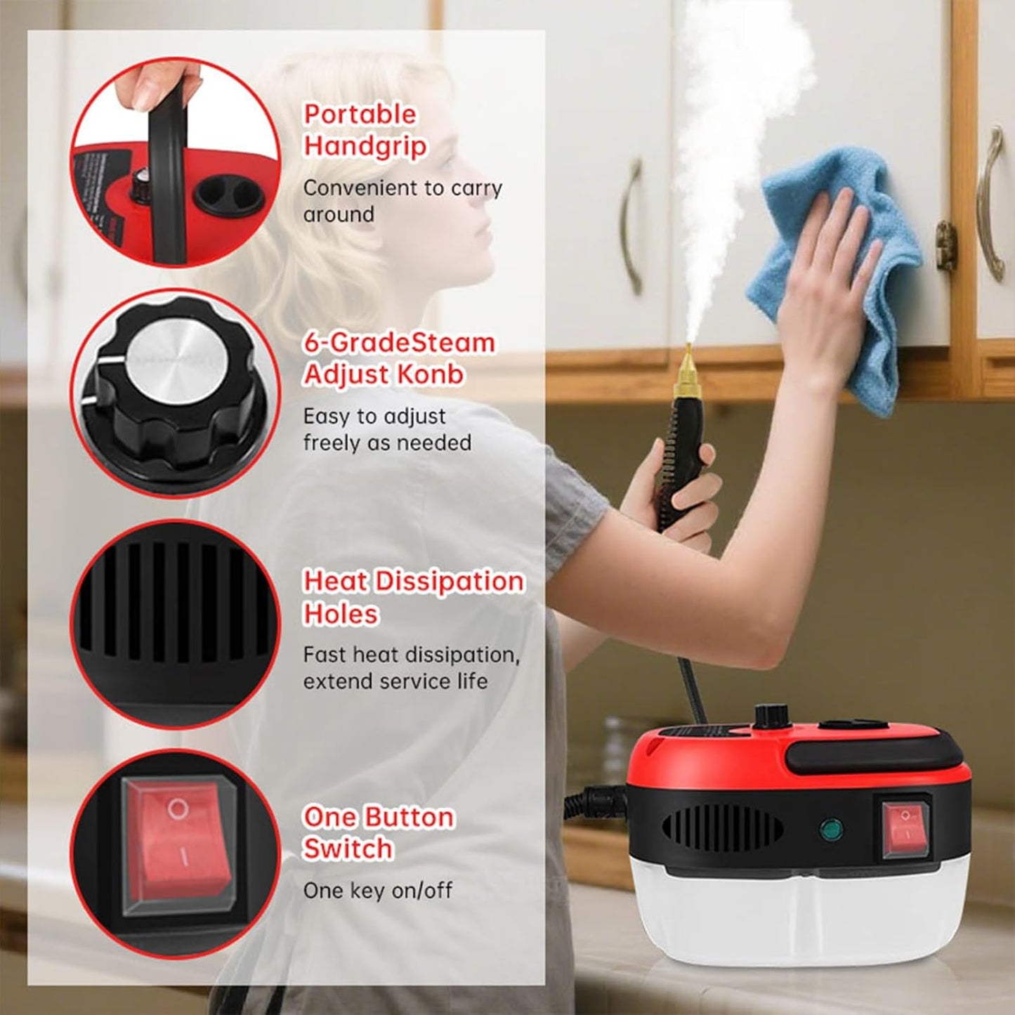 Handheld Steam Cleaner, 2500W Portable High Temp Bathroom Power Steamer Cleaning Machine High Pressure Steam Cleaner For Home Use Kitchen Grease Car Detailing