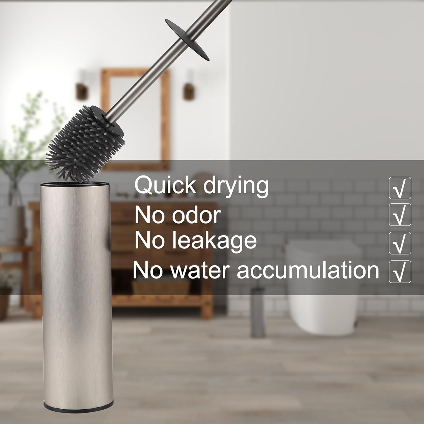 Toilet Brush and Holder Set Premium Material Toilet Bowl Cleaner Free Standing Toilet Bowl Brush and Holder 1pack Brushed Nickel