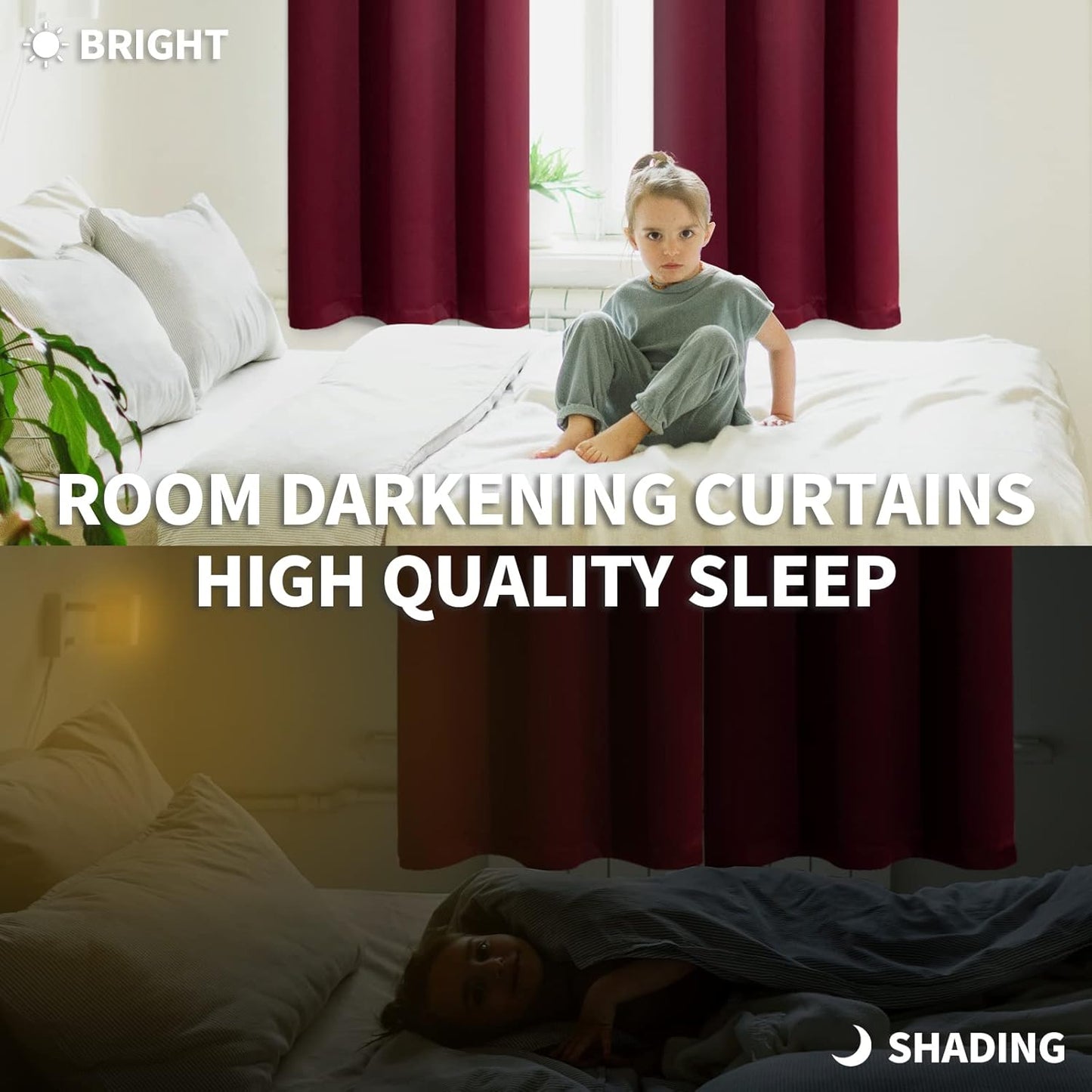 BGment Short Burgundy Blackout Curtains 45 Inches Length - Rod Pocket Thermal Insulated Room Darkening Window Drapes for Bedroom Kitchen Christmas Decorative, 42 x 45 Inch, 2 Panels