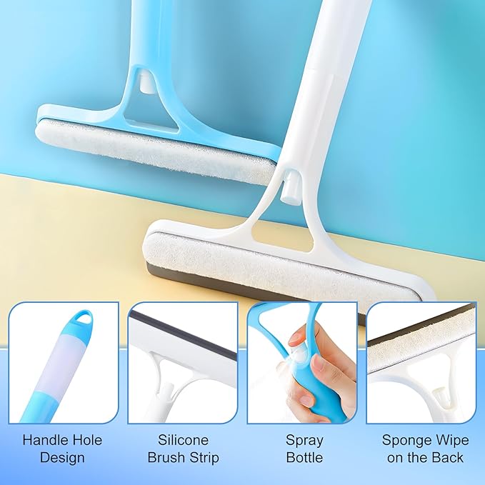 3 in 1 Window Cleaning Scraper,New 3 in 1 Window Cleaner,Squeegee and Scrubber with Spray, for Windows, Walls,Car Windshields, Bathrooms, Kitchens, All-Purpose Window Cleaner Tool (Blue)