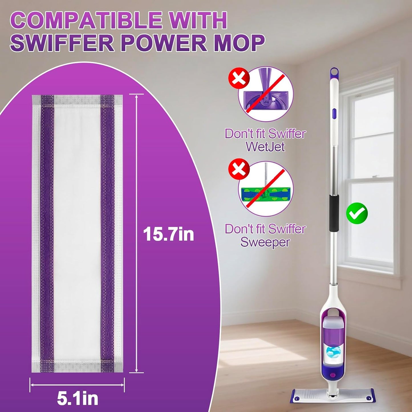 20 Count Disposable Mop Pad Refills for Swiffer Power Mop,Includes 10 Ultra-fine Fiber Mop Pads and 10 Super Absorbent Mop Pads,Compatible with Swiffer Power Mop，Replacement Mop Pad for Floor Cleaning