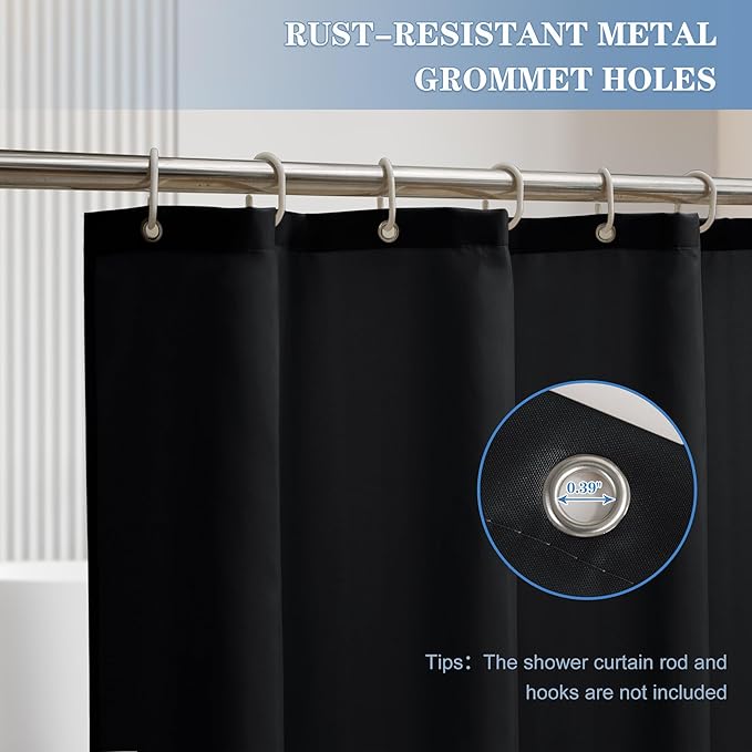 Nasitos Long Fabric Shower Curtain Liners 2 Pack - W72 x H78 - Water Resistant & Lightweight Cloth Shower Curtains for Bath Tub, Soft Hotel Quality, Machine Washable (Black, Magnets Included)
