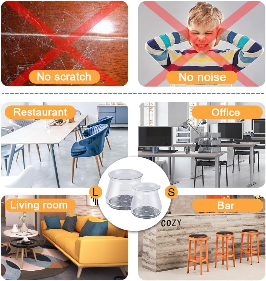 16 Pcs Chair Leg Protectors for Hardwood Floors, Silicone Felt Furniture Leg Cover Pad for Protecting Floors from Scratches and Noise, Smooth Moving,Large(Fit Round Diameter：1-5/16" to 2")