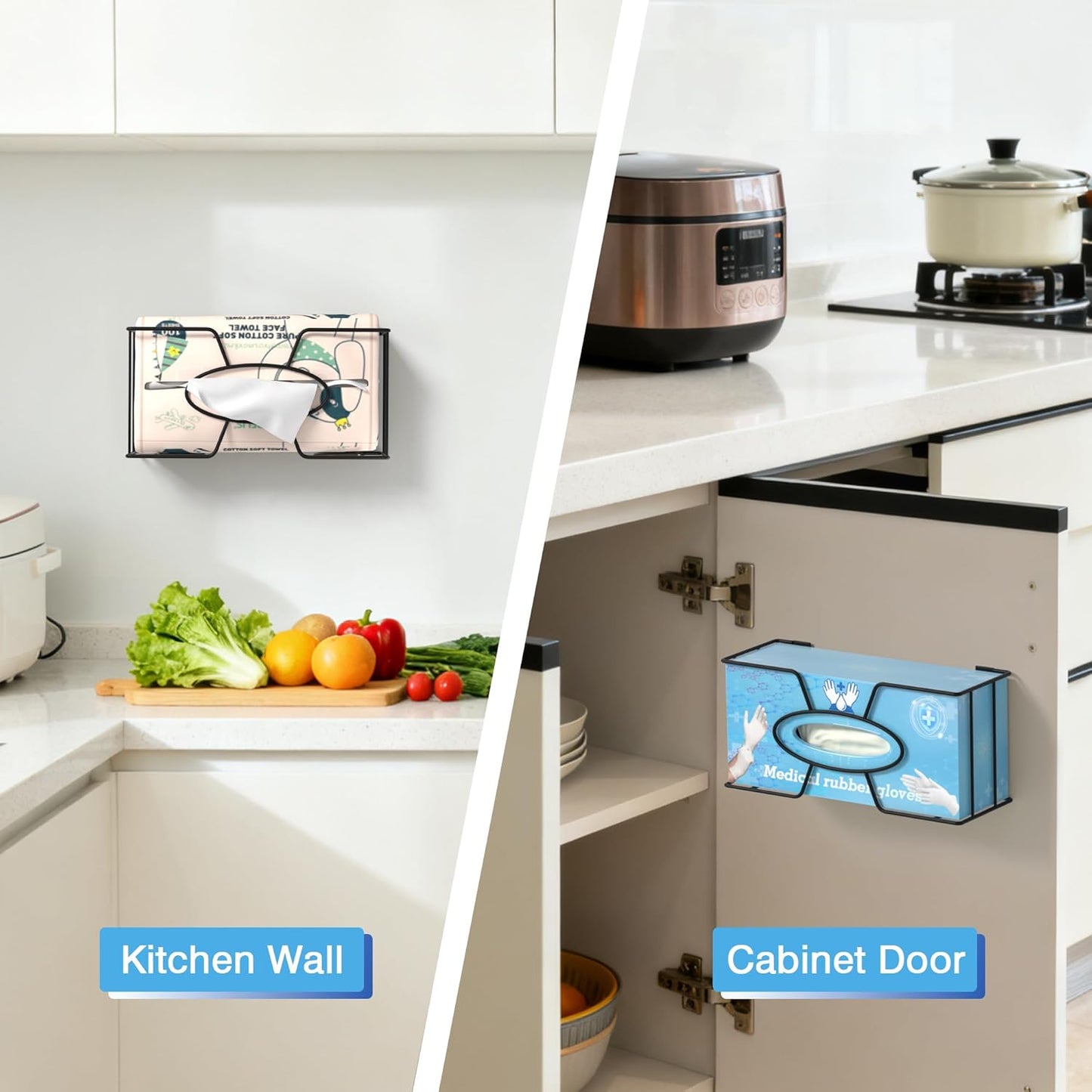 Glove Box Holder for Wall Mount, Disposable Glove Dispenser, Metal Box Organizer for Rubber Latex Gloves Facial Tissue