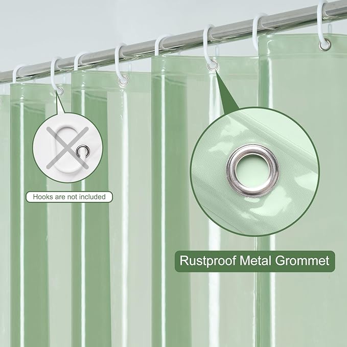 UFRIDAY Green Clear 72 x 84 Shower Curtain Liner,Extra Long Clear Shower Curtain Liner 84 inches Long,12 Rust Resistant Metal Grommets, 5 Weighted Magnet Hem