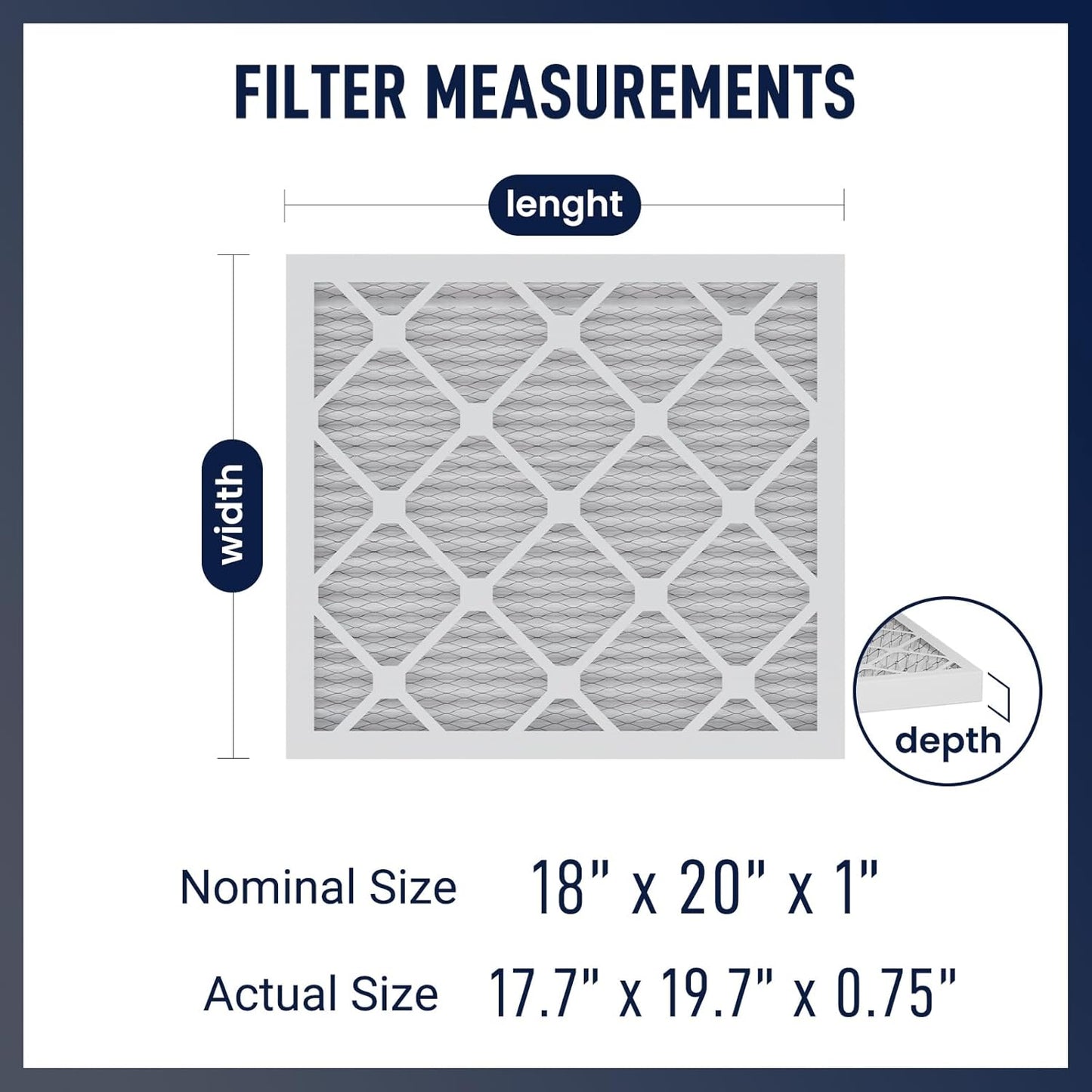 18x20x1 MERV 8 Air Filters 6-Pack, Actual Size 17.7" x 19.7" x 0.75" – Compatible with HVAC, Air Conditioners & Furnaces– High Particle Capture & Smooth Airflow