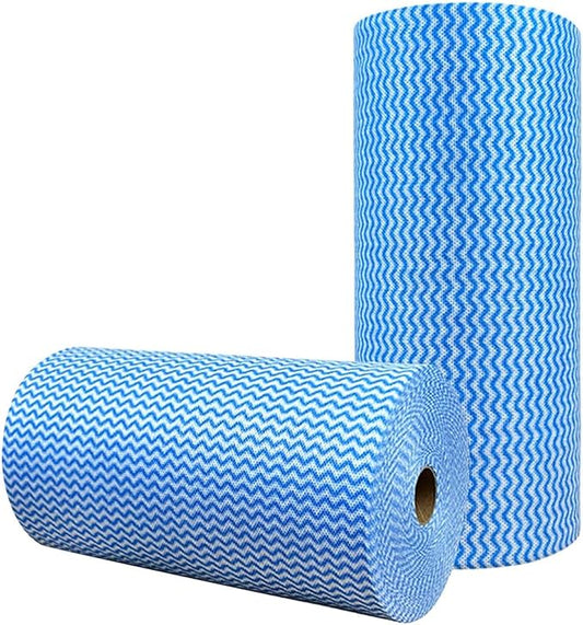 SUZZYVINE Disposable Cleaning Cloths Reusable Dish Cloths Dish Towels Blue Kitchen Towels Handy Wipes On Rolls Total 2 Roll 100 Pcs