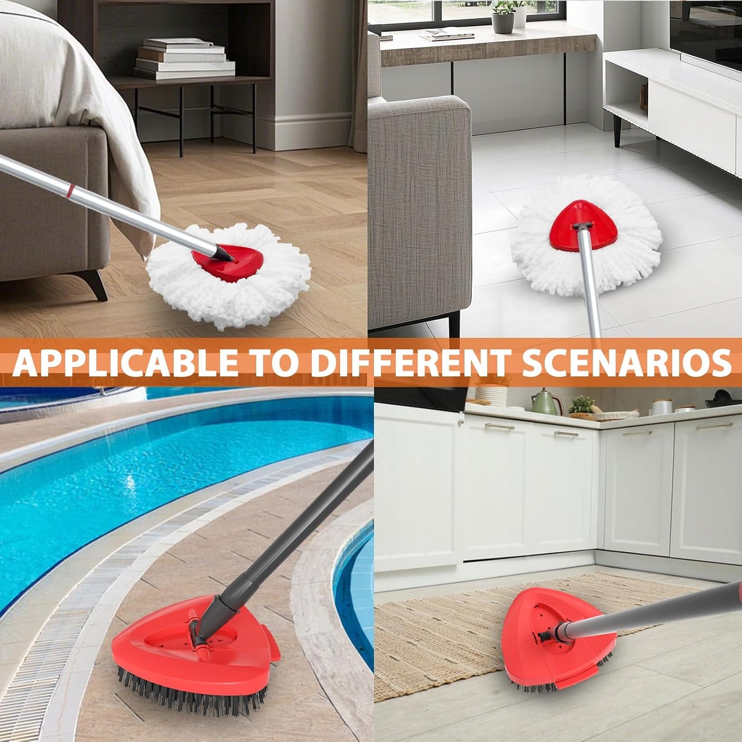 Spin Mop Head Replacement for O Cedar EasyWring 1-Tank System, 2 Mop Replace Heads + 1 Upgrade Scrubber Brush, 100% Microfiber Mop Refills Deep Cleaning Machine Washable