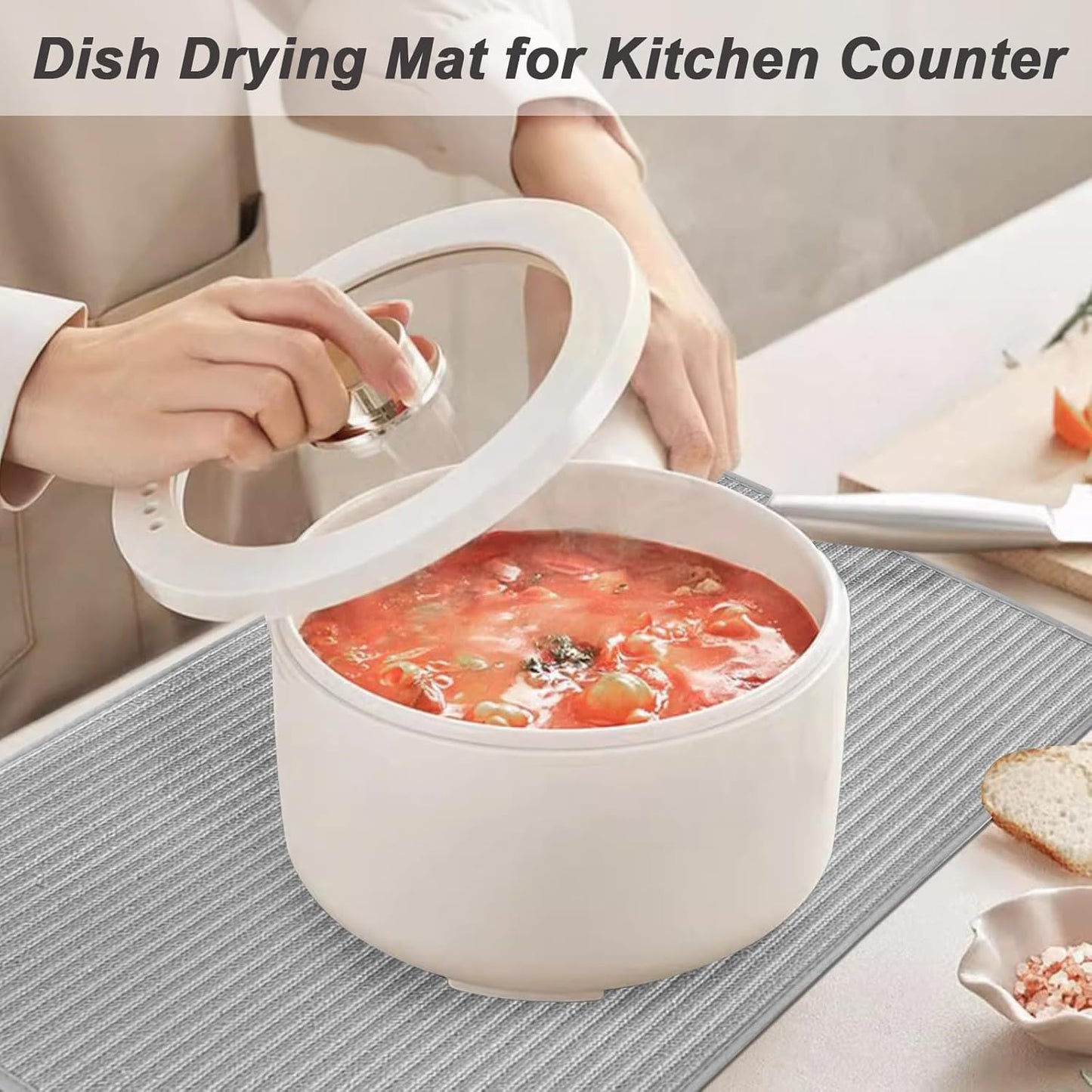 2 Pack Large Dish Drying Mat for Kitchen Counter,24*17 inch Microfiber Absorbent Dish Drainer,Large Size Dish Drying Pad for Countertops,Draining Racks,Sinks(Gray)