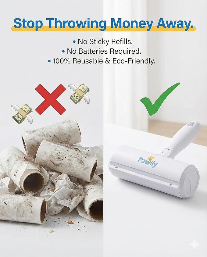 Pet Hair Remover Roller – Reusable Lint Roller for Pet Hair, Dog & Cat Hair Remover – Self-Cleaning Fur Removal Tool for Couch, Sofa, Furniture, Carpet, Car Seats & Bedding – No Refills Needed