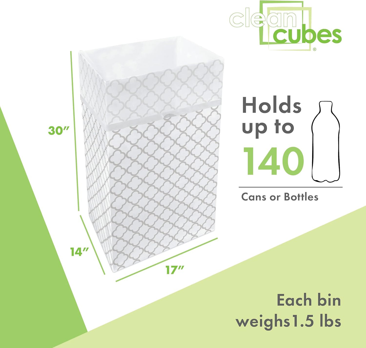 30 Gallon Disposable Pop-Up Trash Cans (3-Pack) with Fitted Bags – Foldable Garbage & Recycling Bins for Parties, Events & Kitchen (Trellis, 30" H x 14" W x 17" D)