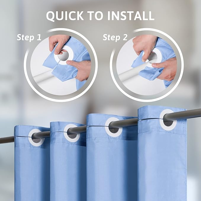 Light Blue Shower Curtain No Hooks Needed,Polyester Fabric Long Shower Curtain Liner 78 Length with 10 Plastic Split Grommets,Machine Washable & Waterproof Bathroom Curtains for Hotel,78x78 Inch