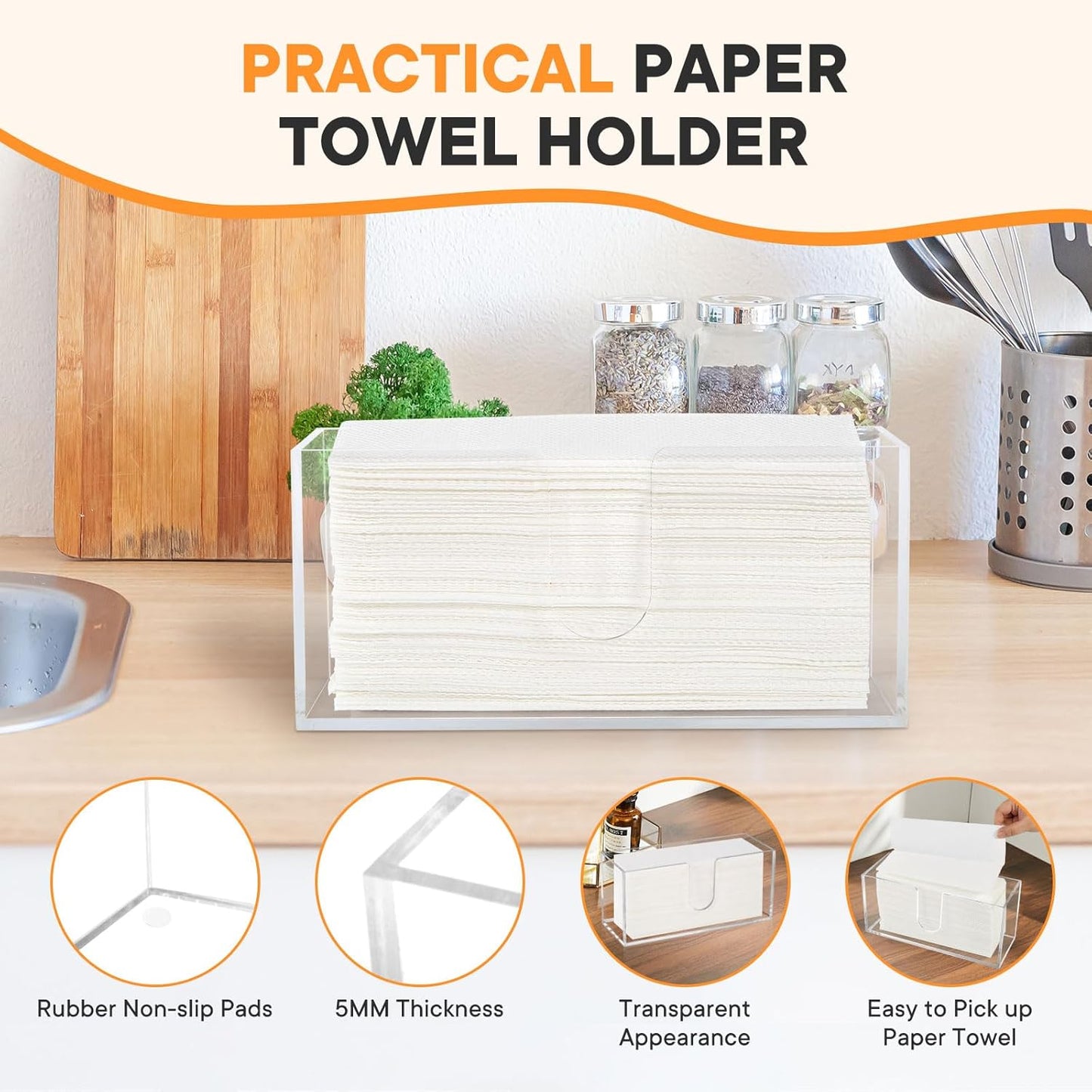 Acrylic Paper Towel Dispenser, Paper Towel Holder Countertop Clear Multi Trifold Napkin Holder, Suitable for Z-fold, C-fold or MultiFold Paper Towels for Bathroom, Toilet, Kitchen