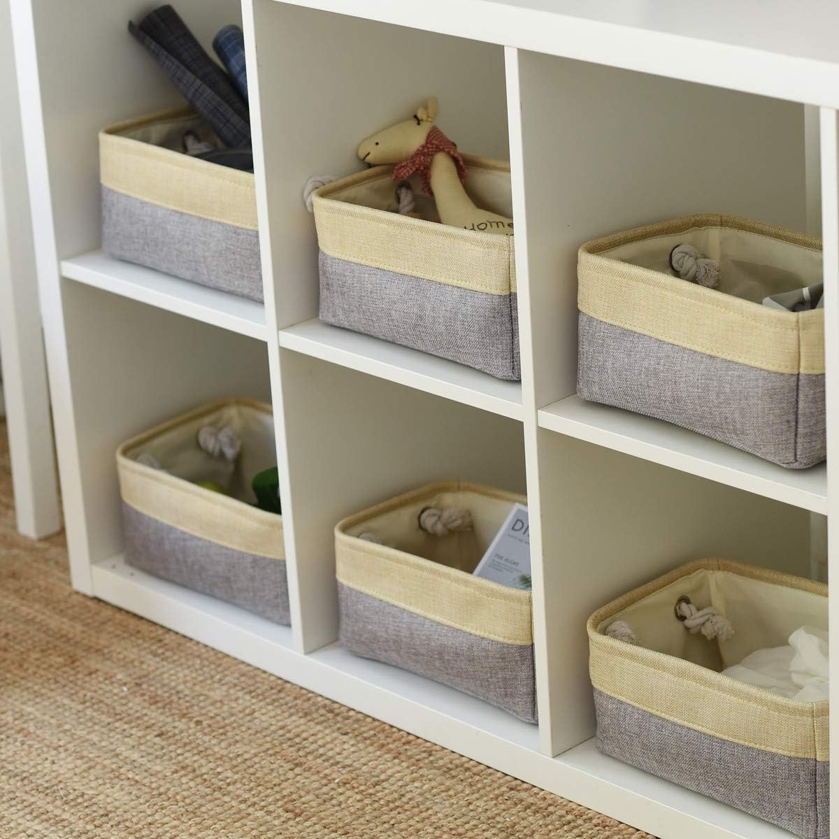 TheWarmHome Storage Baskets for Organizing - 11.8x7.8x5.2 inch Small 6 Pack Storage Bins for Shelve, Farbic Storage cubes Organizer for Baby Toys Nursery (Gold & Grey)