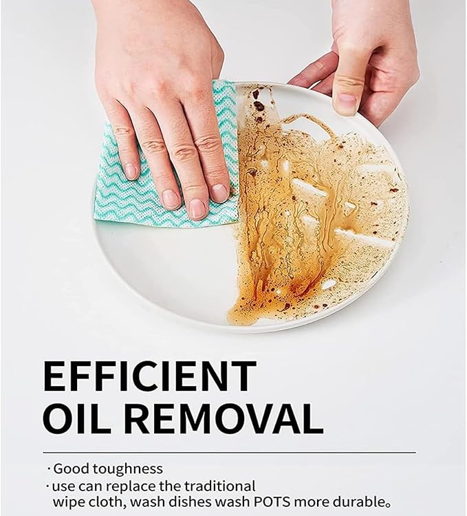 SUZZYVINE Disposable Cleaning Cloths Reusable Dish Cloths Dish Towels Blue Kitchen Towels Handy Wipes On Rolls Total 2 Roll 100 Pcs