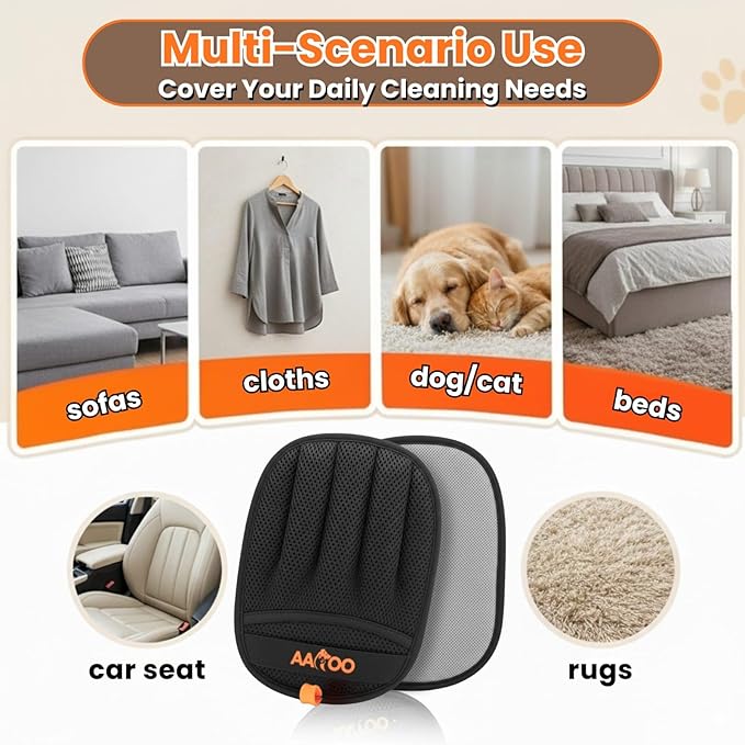 Pet Hair Removal Glove for Cats & Dogs with Silicone Dog Toothbrush – Reusable Magic Brush – Five-Finger Electrostatic Pet Hair Remover Glove for Laundry, Couch, Carpet & Car Seat
