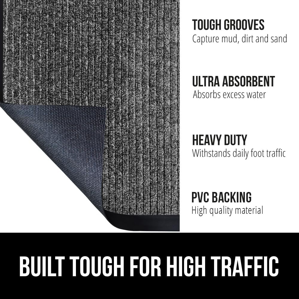 GORILLA GRIP Traffic Guard Door Mat, 2 Pack, Heavy Duty Waterproof Doormat, Commercial Office Space Welcome Mats, Stain and Fade Resistant, Low Profile, Strong Rubber Backing, 29x17, Gray