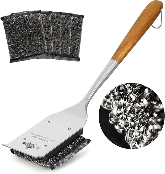 Grill Brush Bristle Free,with 5 BBQ Replacement Head,Perfect for Cast Iron, Stainless Steel Grates, [Ultra Safe & Efficient] Grill Cleaner for Outdoor Grill,Gifts for Men/Dad