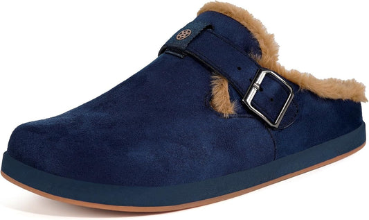 Fur Lined Clogs for Women Men Suede Winter Slippers Arch Support Slip on Mules Potato Shoes with Removable Cushion Footbed Warm Home House Shoes
