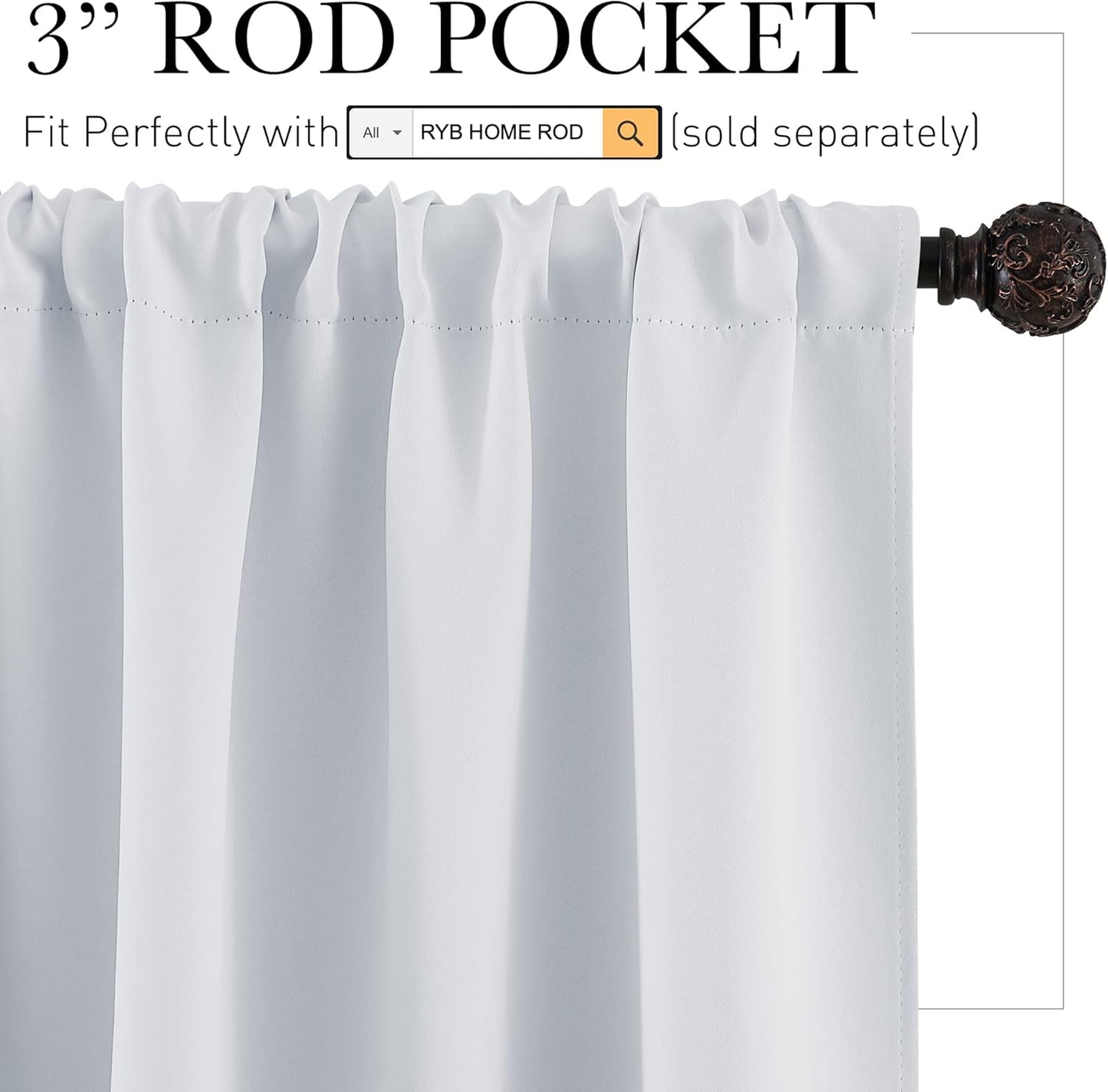 RYB HOME 45 inch Curtains for Kitchen Room Darkening Privacy Mini Curtain for RV Camper Bathroom Small Window, Width 29 x Length 45 inch, 2 Panels Set, Greyish White