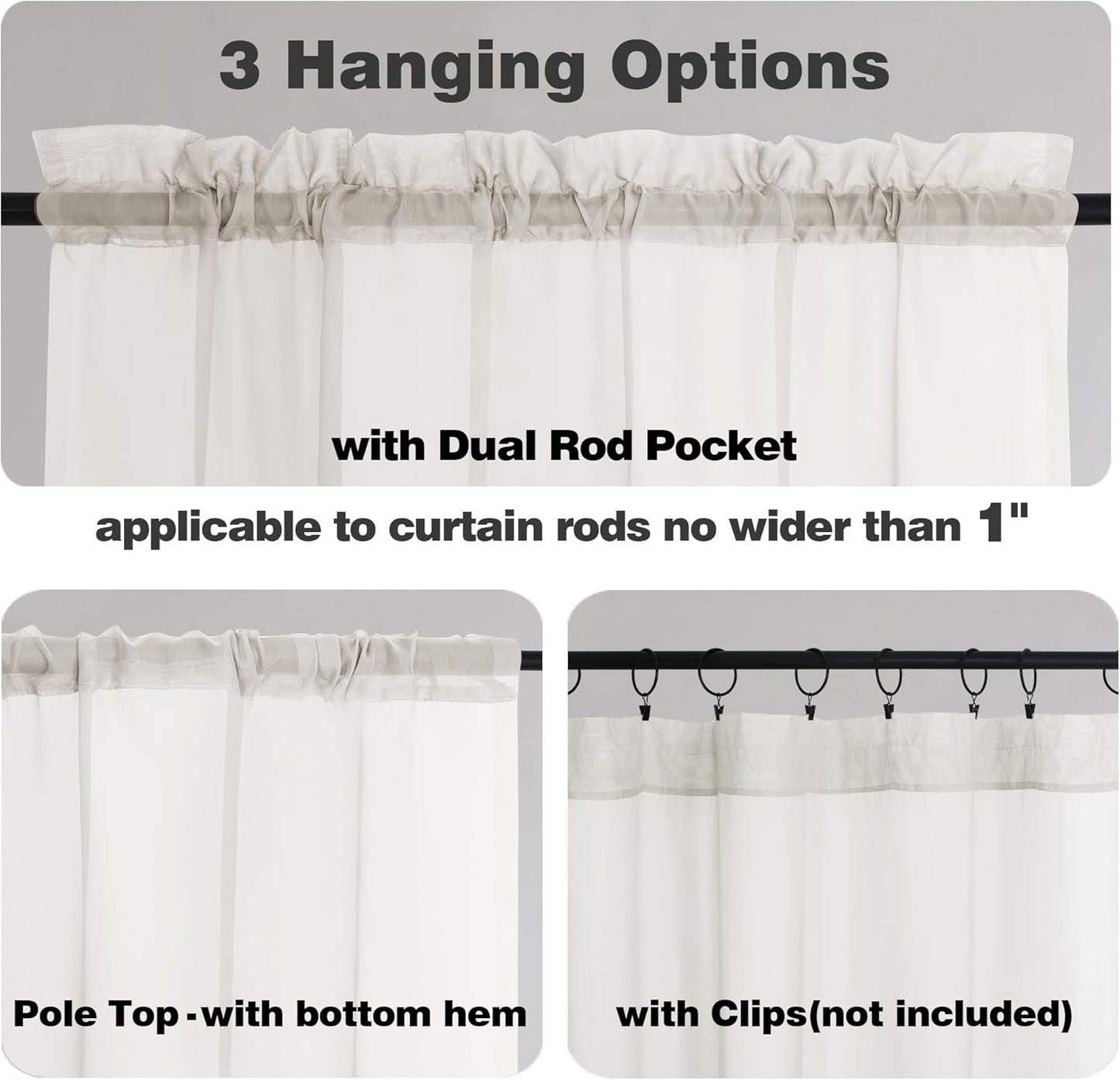 Chyhomenyc Ivory Sheer Curtains 96 Inch Length 2 Panels Set, Elegant Light Filtering Voile Window Treatment Drapes for Living Room Bedroom, 42W x 96L Inches, Set of 2, Ivory