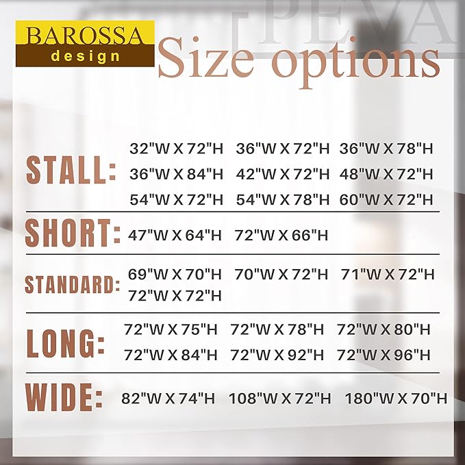 Barossa Design Extra Wide Shower Curtain Liner 108" x 72" with 8 Magnets - Waterproof PEVA Around Shower Liner for Bathroom, PVC Free, Metal Grommets - Clear, 108X72