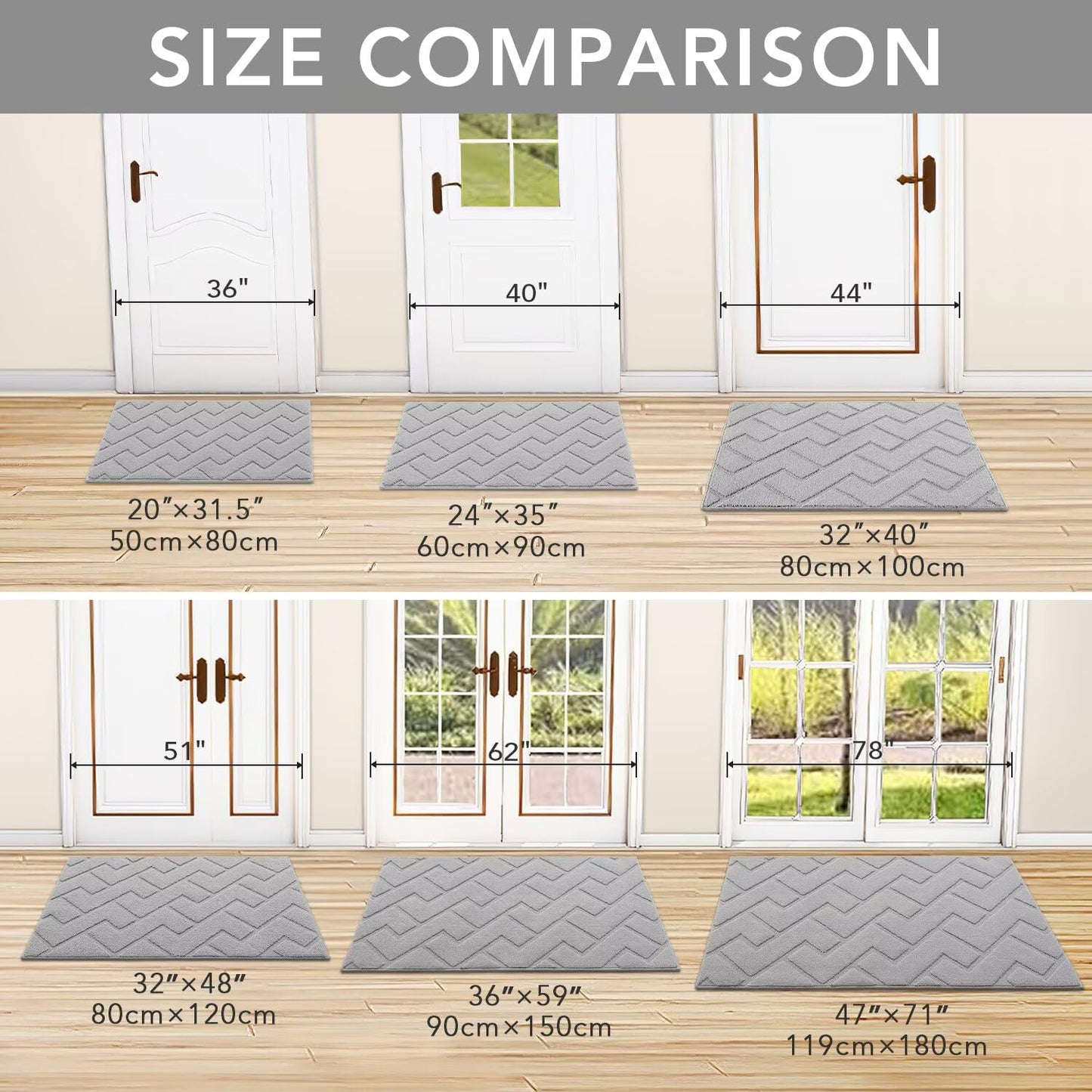 hicorfe Indoor Doormat,Front Back Door Mat TPR Backing Non Slip Mats 20"x31.5" Absorbent Resist Dirt Entrance Doormat Inside Floor for Entryway Washable Low-Profile(Light Grey)