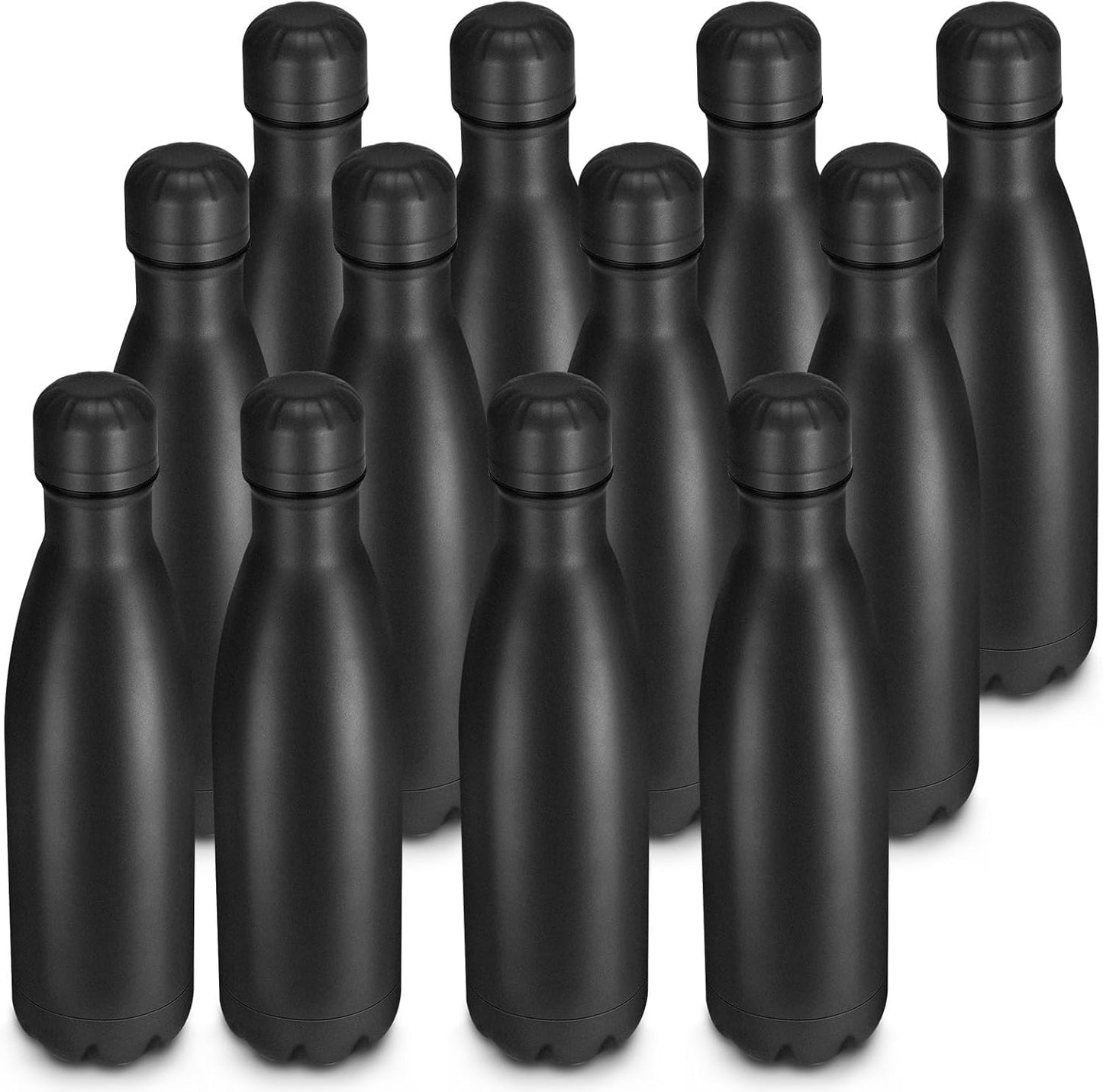 17oz Cola-Bottle Shaped Stainless Steel Leak-proof Water Bottle,Double Wall Vacuum Insulated Metal,Travel Mug For Sports Indoors & Outdoors,BPA-Free School Kids Flasks,Black(12Pack)