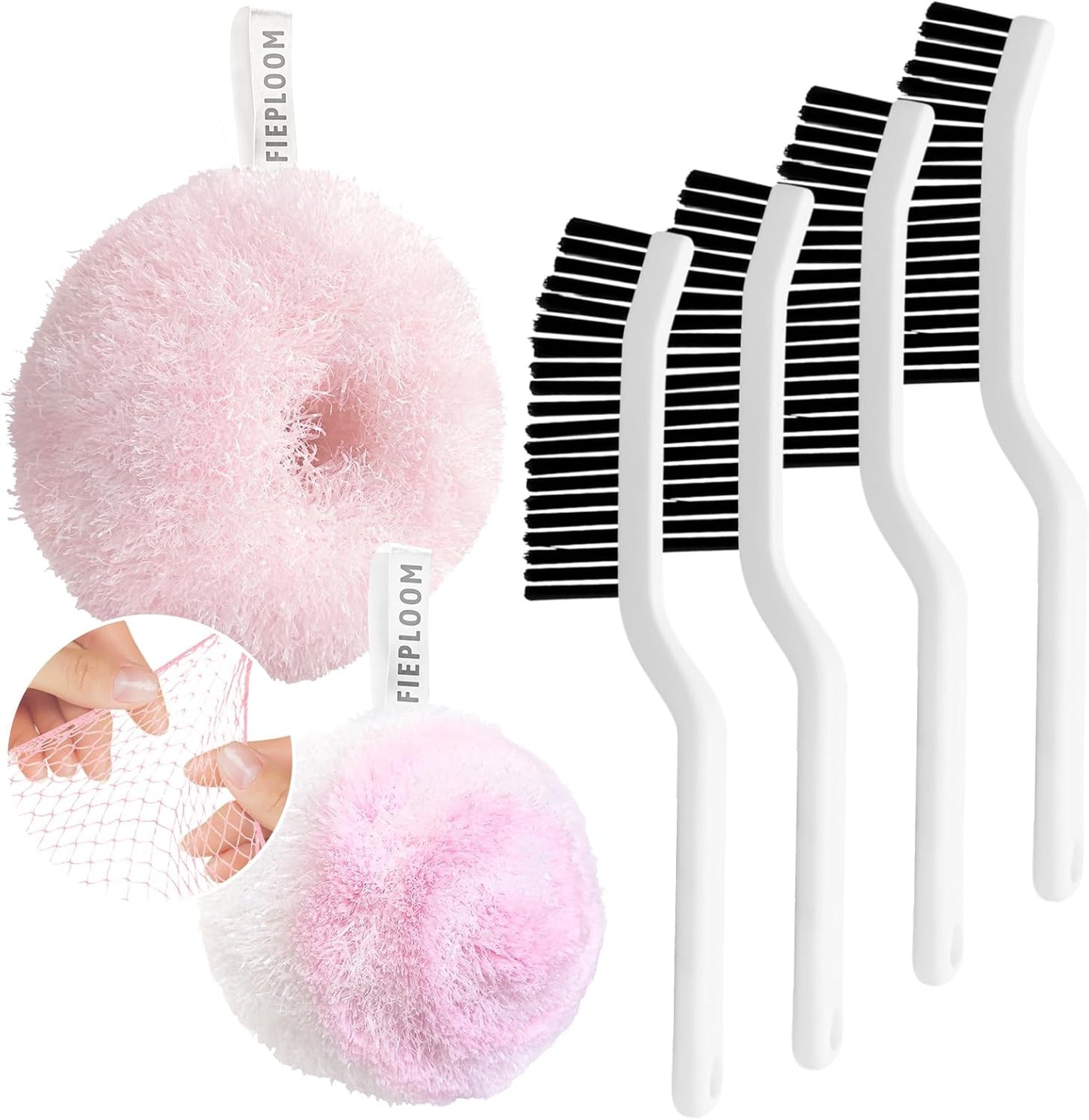 Hard Bristle Crevice Cleaning Brush & Non Scratch Soft Scrub Brush Set, 6-Pack: 4 Stiff Gap Grout Brush+2 Gentle Sponge Brush, Multi-Purpose Bathroom & Kitchen Cleaning Tool